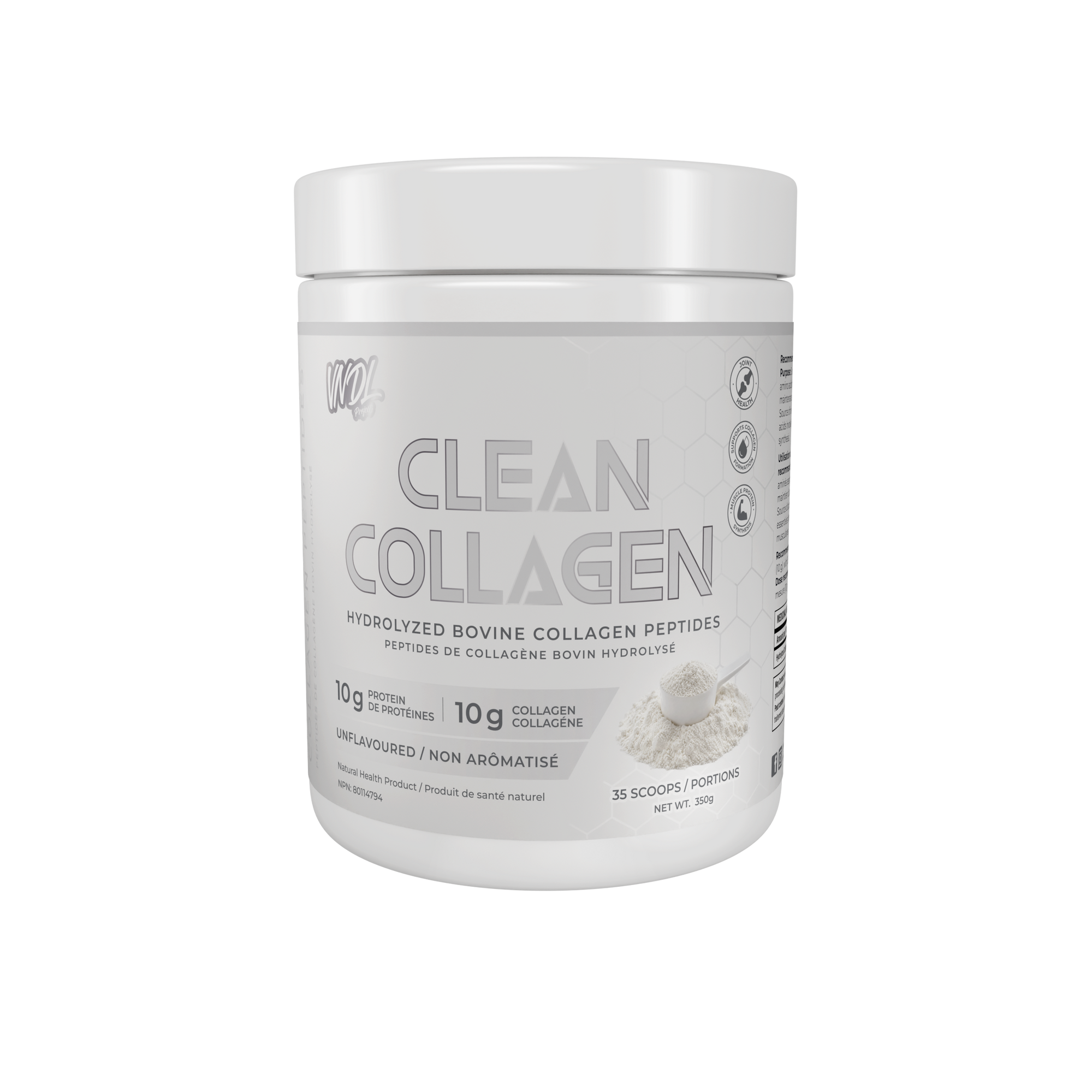 Clean Collagen, Hydrolyzed Bovine Collagen Peptides, Unflavoured, 350g